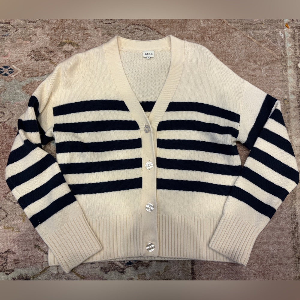 KULE Cream Navy Raffa Stripe Cardigan Sweater Size XS
